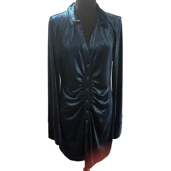 Free People Shayla Velvet Mini Dress Long Sleeve - Navy Blue - LG NWT - Picture 5 of 13